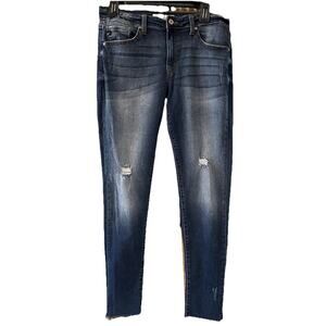 KanCan Womens Mid Rise Stretch Distressed Hem Skinny Denim Jeans Blue Size 15/31